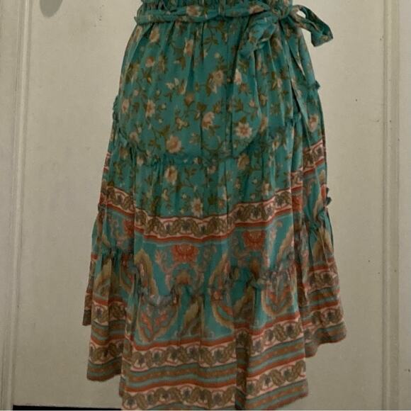 Floral Green Wrap Tie Boho Dress - Picture 3 of 5